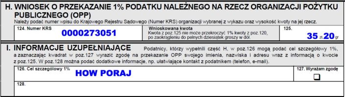 Przekaż HOW Poraj 1% podatku dochodowego